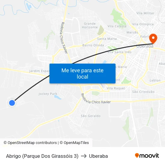 Abrigo (Parque Dos Girassóis 3) to Uberaba map