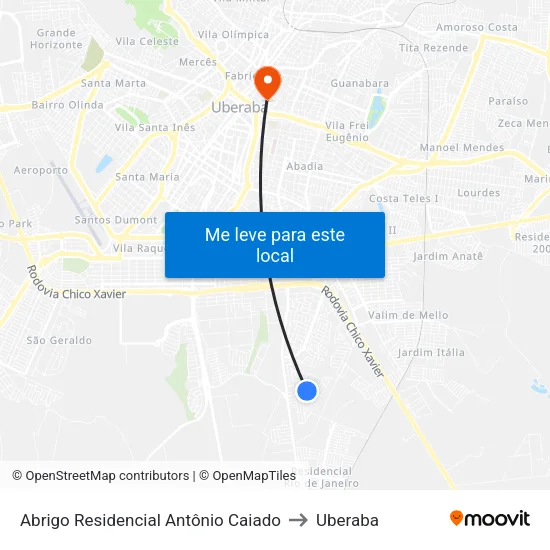 Abrigo Residencial Antônio Caiado to Uberaba map