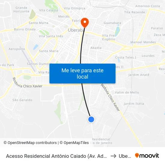 Acesso Residencial Antônio Caiado (Av. Adail Gomes Ferreira) to Uberaba map