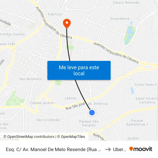 Esq. C/ Av. Manoel De Melo Resende (Rua Brasilino Sivieri) to Uberaba map