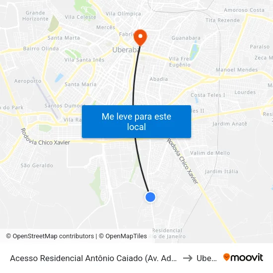 Av. Adail Gomes Ferreira, 801 to Uberaba map