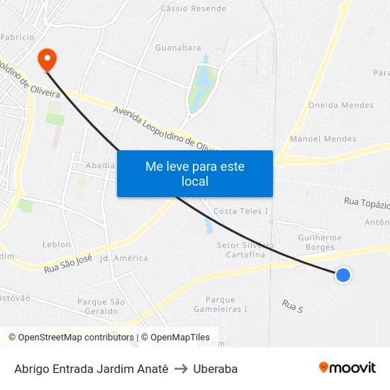 Abrigo Entrada Jardim Anatê to Uberaba map