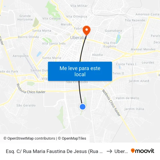 Esq. C/ Rua Maria Faustina De Jesus (Rua Telpino Gomes) to Uberaba map