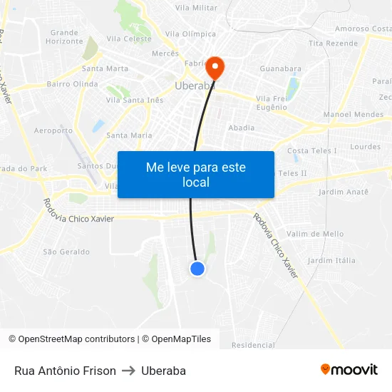 Rua Antônio Frison to Uberaba map