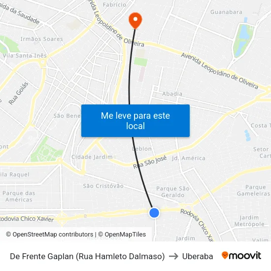 De Frente Gaplan (Rua Hamleto Dalmaso) to Uberaba map