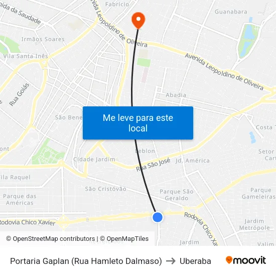 Portaria Gaplan (Rua Hamleto Dalmaso) to Uberaba map