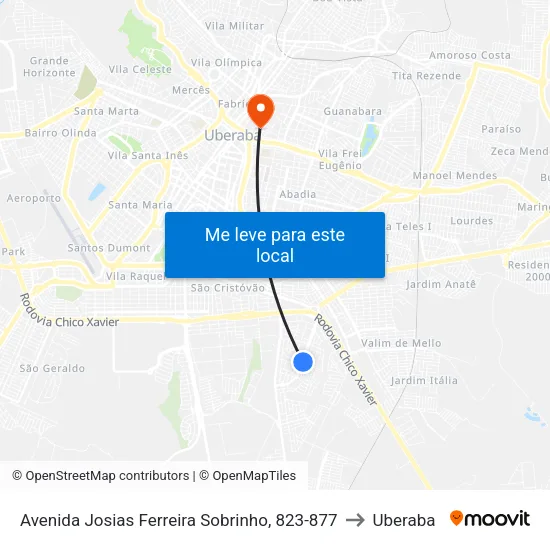 Avenida Josias Ferreira Sobrinho, 823-877 to Uberaba map