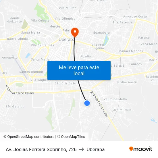 Av. Josias Ferreira Sobrinho, 726 to Uberaba map
