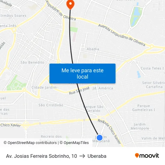 Av. Josias Ferreira Sobrinho, 10 to Uberaba map