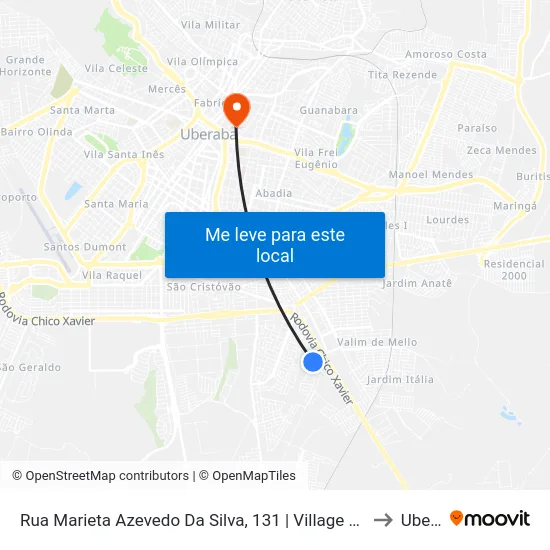 Rua Marieta Azevedo Da Silva, 131 | Village Maracanã / Medalha Pães to Uberaba map