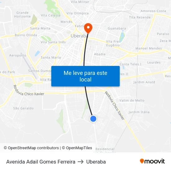 Avenida Adail Gomes Ferreira to Uberaba map