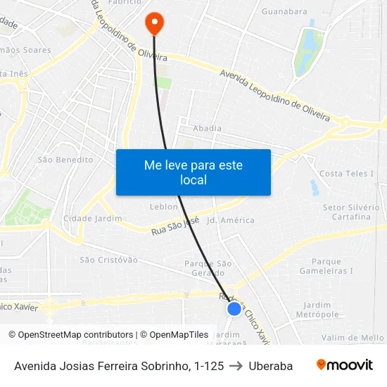 Av. Josias Ferreira Sobrinho, 37 to Uberaba map