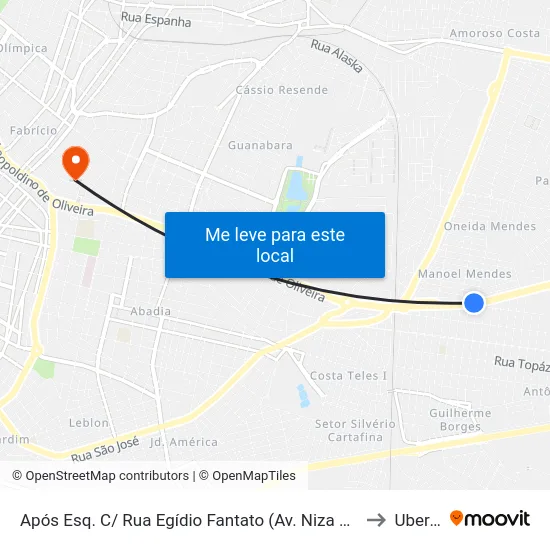 Após Esq. C/ Rua Egídio Fantato (Av. Niza Marquez Guaritá) to Uberaba map