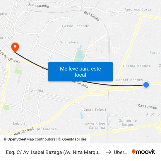 Esq. C/ Av. Isabel Bazaga (Av. Niza Marquez Guaritá) to Uberaba map