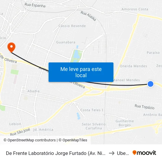 De Frente Laboratório Jorge Furtado (Av. Niza Marquez Guarita) to Uberaba map