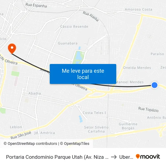 Portaria Condomínio Parque Utah (Av. Niza Marquez Guaritá) to Uberaba map