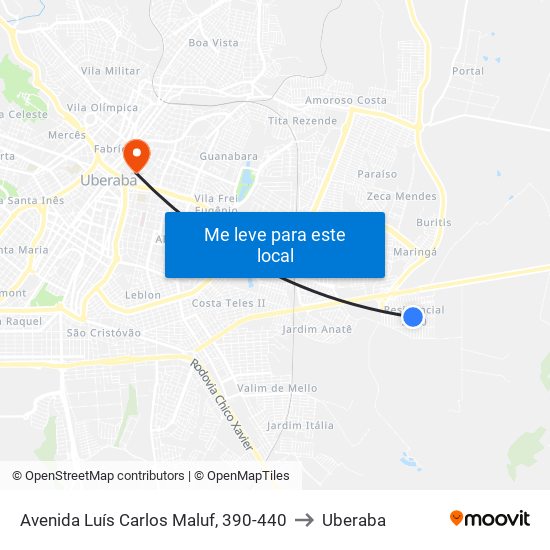 Avenida Luís Carlos Maluf, 390-440 to Uberaba map
