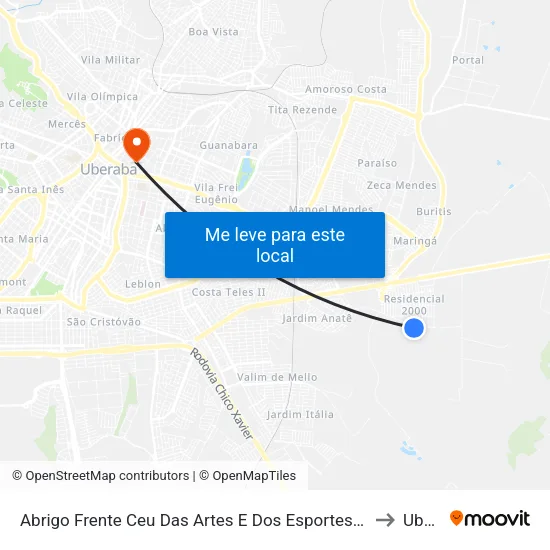 Abrigo Frente Ceu Das Artes E Dos Esportes (Rua Lourival Pedro De Couto) to Uberaba map
