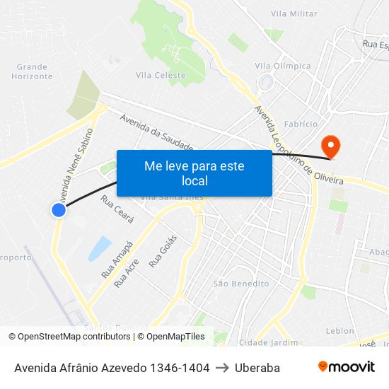 Avenida Afrânio Azevedo 1346-1404 to Uberaba map