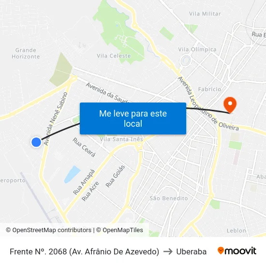 Frente Nº. 2068 (Av. Afrânio De Azevedo) to Uberaba map