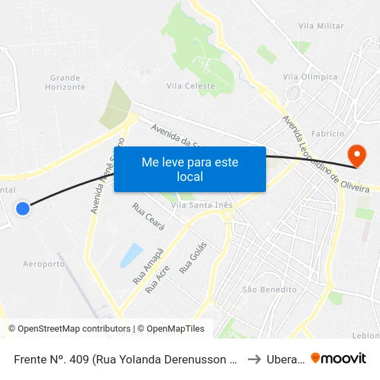 Frente Nº. 409 (Rua Yolanda Derenusson Silveira) to Uberaba map