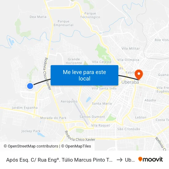 Após Esq. C/ Rua Engº. Túlio Marcus Pinto Tomain (Rua Ivon João José Fernandes) to Uberaba map
