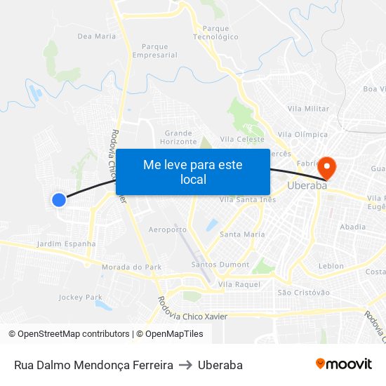 Rua Dalmo Mendonça Ferreira to Uberaba map