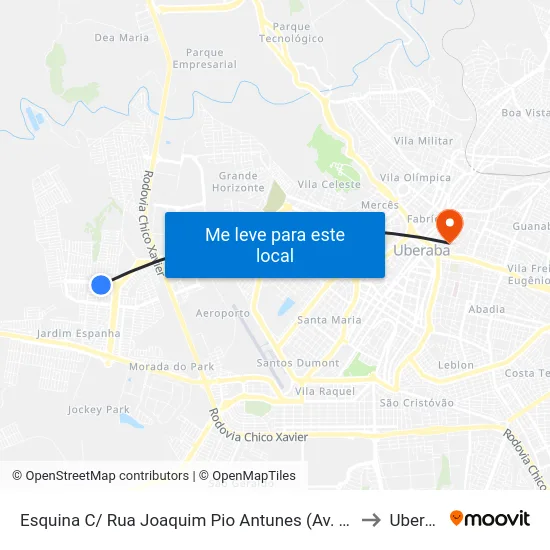 Esquina C/ Rua Joaquim Pio Antunes (Av. Juca Pato) to Uberaba map