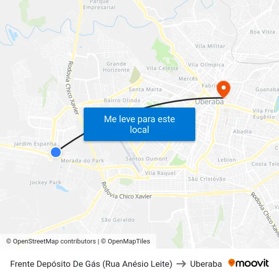 Frente Depósito De Gás (Rua Anésio Leite) to Uberaba map