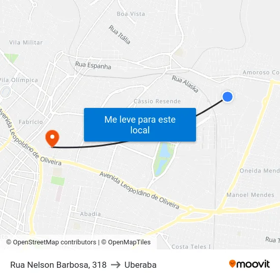 Rua Nelson Barbosa, 318 to Uberaba map