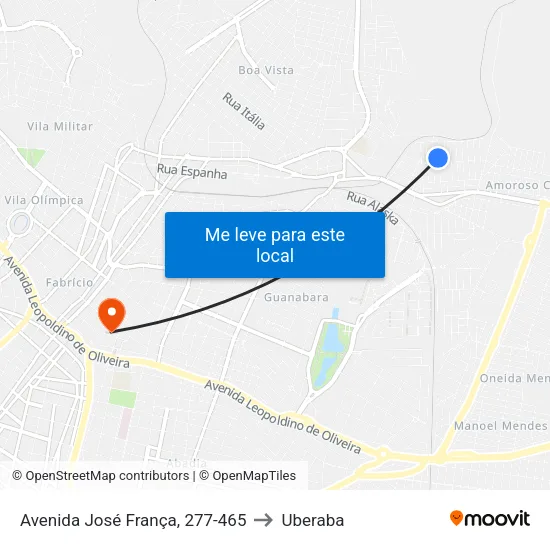 Avenida José França, 277-465 to Uberaba map
