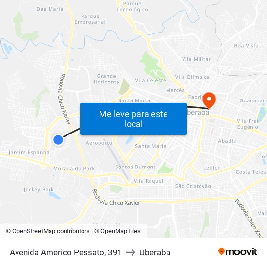 Avenida Américo Pessato, 391 to Uberaba map