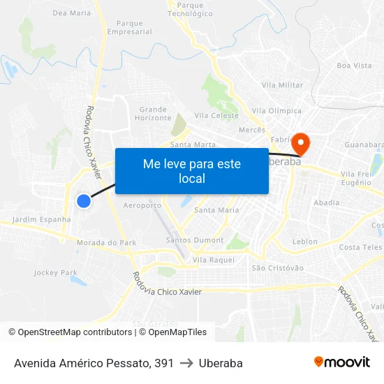 Avenida Américo Pessato, 391 to Uberaba map