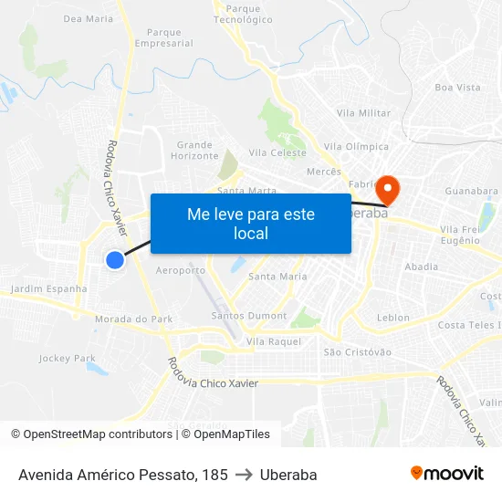 Avenida Américo Pessato, 185 to Uberaba map