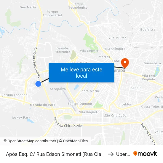 Após Esq. C/ Rua Edson Simoneti (Rua Claudio Talarico) to Uberaba map