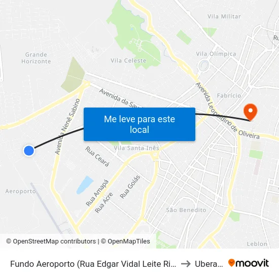Fundo Aeroporto (Rua Edgar Vidal Leite Ribeiro) to Uberaba map