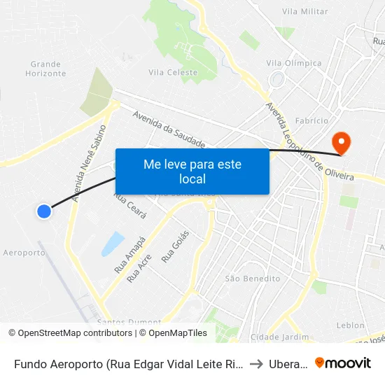 Fundo Aeroporto (Rua Edgar Vidal Leite Ribeiro) to Uberaba map