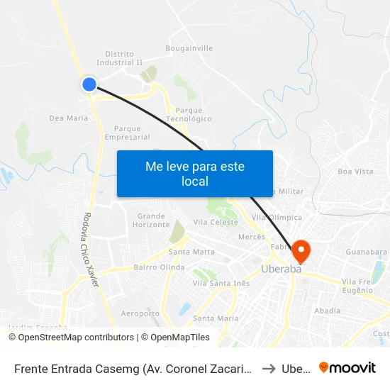 Frente Entrada Casemg (Av. Coronel Zacarias Borges De Araújo) to Uberaba map