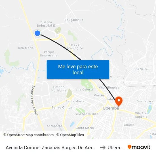 Avenida Coronel Zacarias Borges De Araújo to Uberaba map