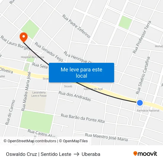 Oswaldo Cruz | Sentido Leste to Uberaba map