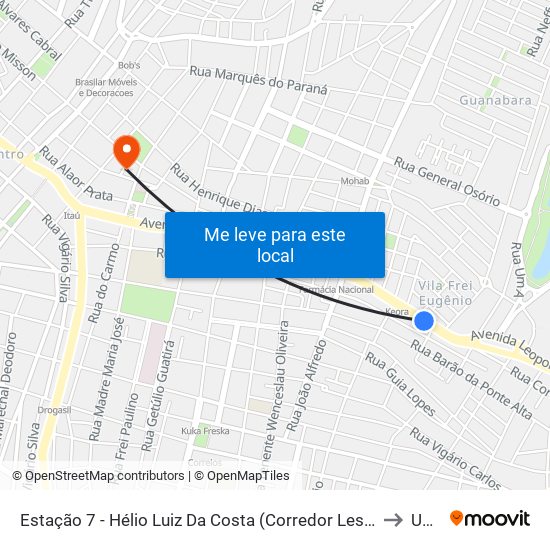 Estação 7 - Hélio Luiz Da Costa (Corredor Leste - Oeste / Linha Verde) - Av. Leopoldino De Oliveira to Uberaba map