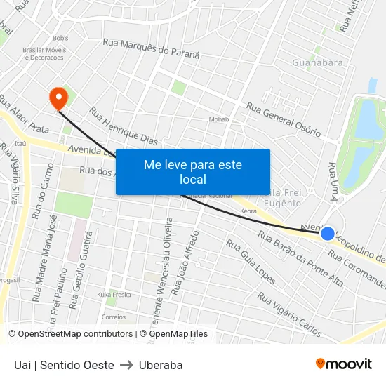 Uai | Sentido Oeste to Uberaba map