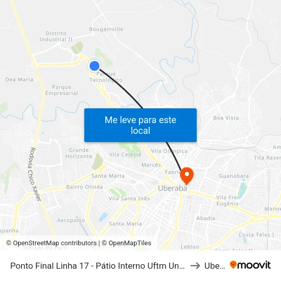 Parada Final / Av. Interna Da Uftm - Unidade III to Uberaba map
