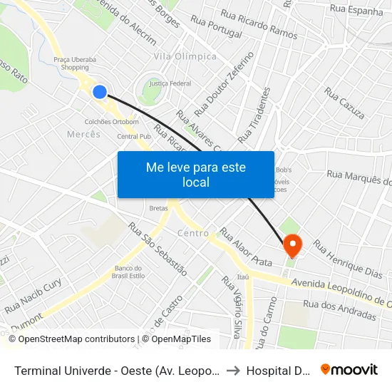 Terminal Univerde - Oeste (Av. Leopoldino De Oliveira, 5100) to Hospital Da Criança map
