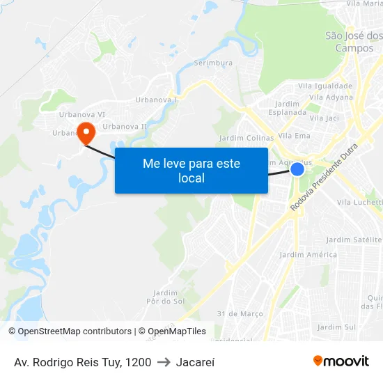 Av. Rodrigo Reis Tuy, 1200 to Jacareí map