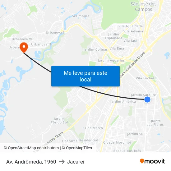 Av. Andrômeda, 1960 to Jacareí map