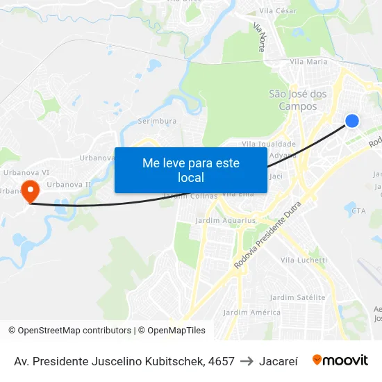 Av. Presidente Juscelino Kubitschek, 4657 to Jacareí map
