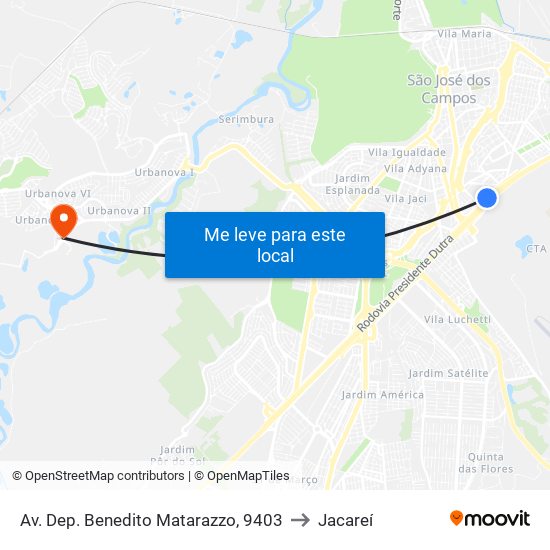 Av. Dep. Benedito Matarazzo, 9403 to Jacareí map