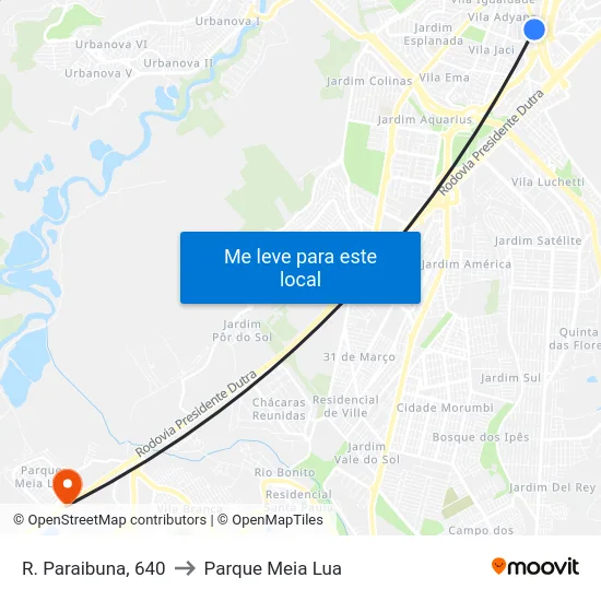 R. Paraibuna, 640 to Parque Meia Lua map
