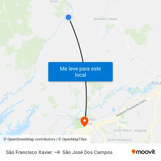 São Francisco Xavier to São José Dos Campos map